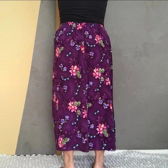 Jaclyn Smith Hawaiian Floral Skirt size S Midi Tie Elastic Waist wrinkle fabric - Picture 6 of 15